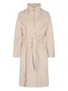 Moorer Long Quilted Jacket Belted Waist In Neutral