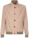 Moorer Neutral Structured Casual Jacket With High Collar In Brown