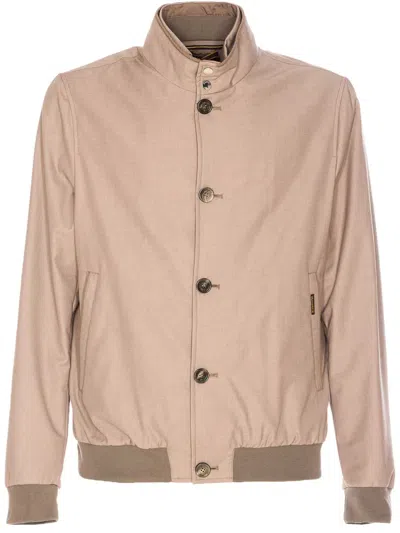 Moorer Neutral Structured Casual Jacket With High Collar In Pink