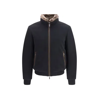 Moorer Black Regular Bomber Jacket In Animal Print