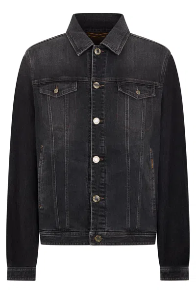 Moorer Black Denim Jacket With Pockets, Minimal And Versatile. In Blue