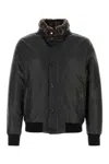 Moorer High Neck Textured Jacket With Fur Collar In Black