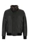 Moorer Leather Bomber Jacket With Ribbed Cuffs And Hem In Black