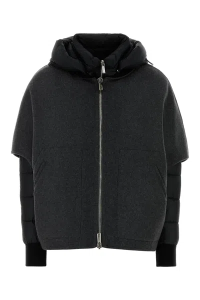 Moorer Hooded Down Jacket Featuring Quilted Sleeves In Gray