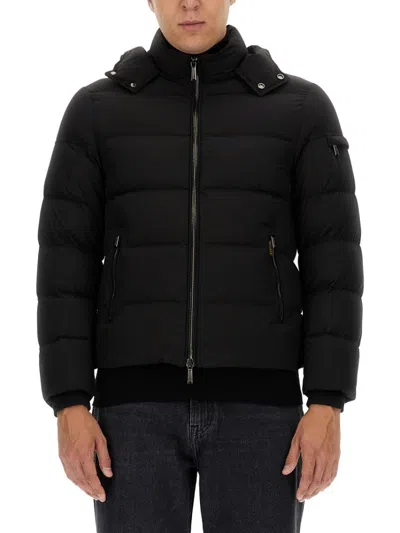 Moorer Black Quilted Hood Jacket In Animal Print