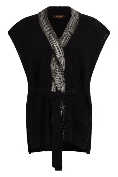 Moorer Black Sweater Without Sleeves Elegant With Belt.