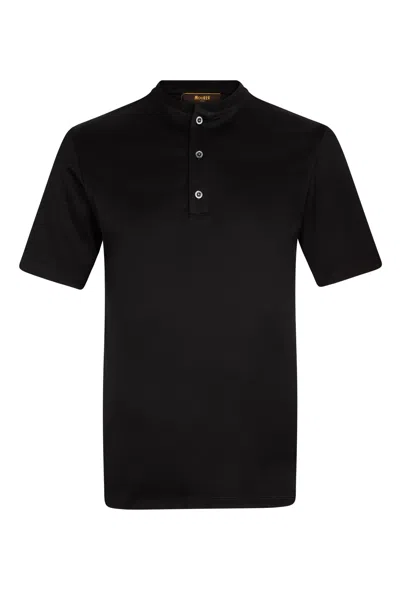 Moorer Black T-shirt With Short Sleeves And Buttons, Casual And Versatile.