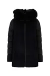 Moorer Wool Blend Down Jacket With Fur Trim In Nero