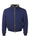 Moorer Padded Fleece Zip-up Jacket With Detachable Faux-fur Collar In Blue