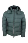 Moorer Goose Down Padded Bomber Jacket With Removable Hood In Green