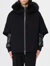 Moorer Cape-design Wool Coat With Down Jacket And Fox Fur Hood In Black