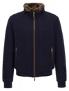 Moorer Padded Fleece Zip-up Jacket With Detachable Faux-fur Collar In Blue