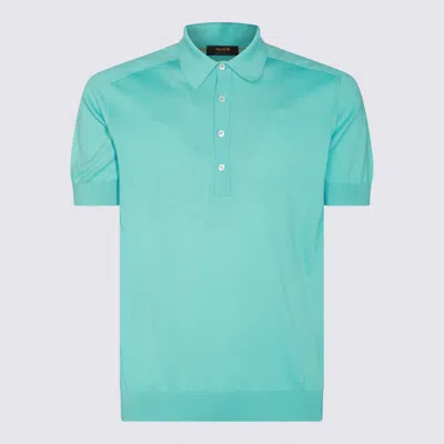 Moorer Blue Cotton Polo Shirt In Caribben Turquoise