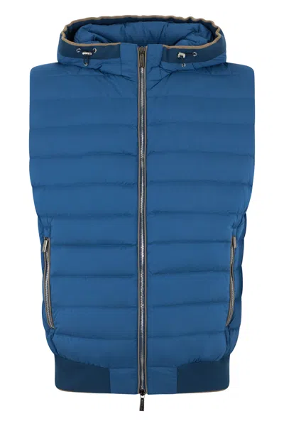 Moorer Blue Padded Gilet With Hood And Zip