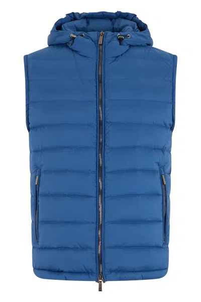 Moorer Blue Padded Gilet With Versatile Hood