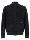 Moorer Blue Solid Mandarin Collar Jacket In Blue