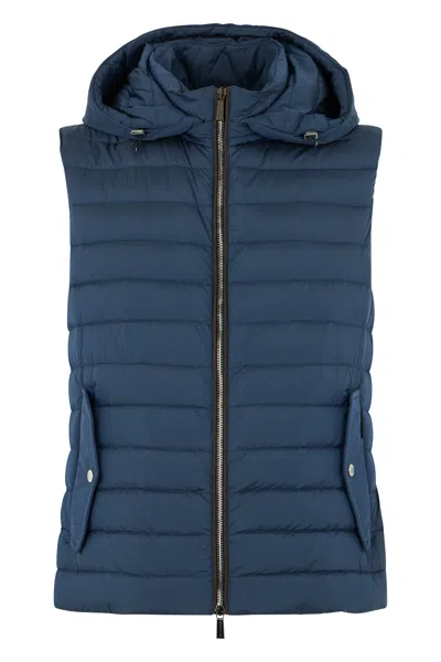 Moorer Blue Vest With Zipper And Elegant Hood