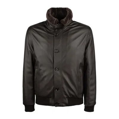 Moorer Long-sleeved Leather Jacket In Brown