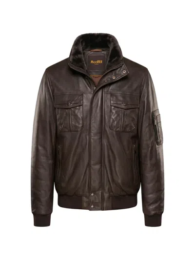 Moorer Bomber Leather Jacket In Brown