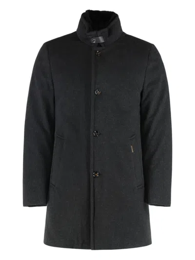 Moorer High-neck Button Overcoat In Black