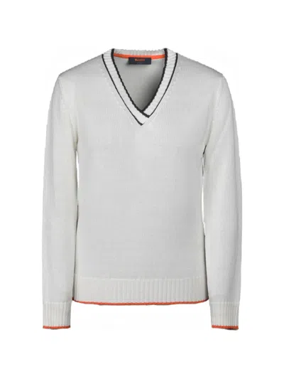 Moorer Boulie-cse Striped V-neck Jumper In White