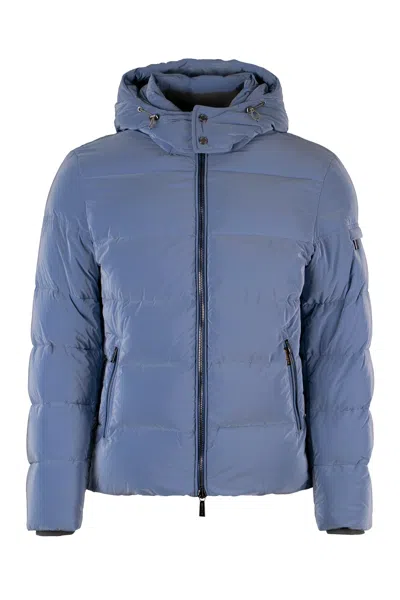 Moorer Brett Hooded Short Down Jacket In Light Blue