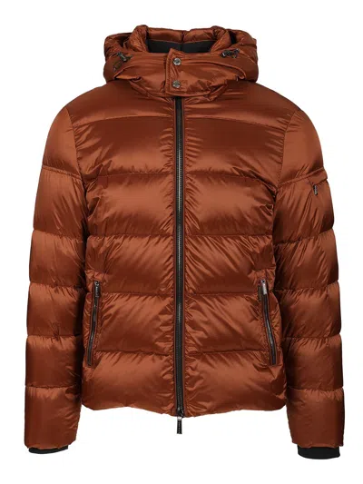 Moorer Brett-sh Piumino Cappuccio Trapuntato Nylon Coats Brown