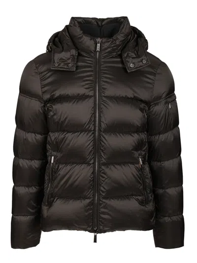 Moorer Brett-sh Piumino Cappuccio Trapuntato Nylon Coats Grey In Brown