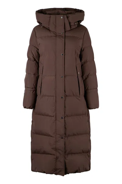 Moorer Breuil Long Hooded Down Jacket In Brown