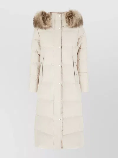 Moorer Breuil Polyester Long Hooded Quilted Jacket In White