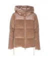 Moorer Quilted Velvet Hooded Jacket With Corduroy Panels In Brown