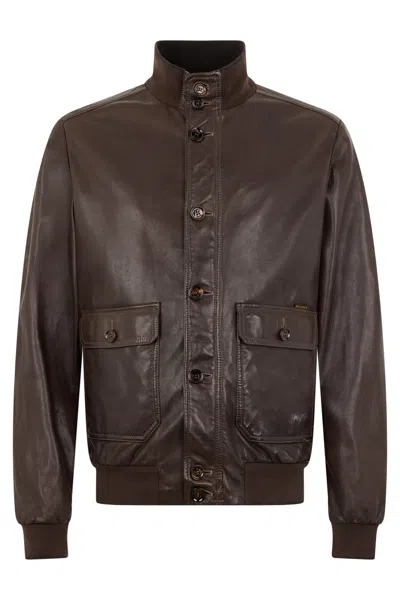 Moorer Brown Leather Jacket, Modern And Practical Style.