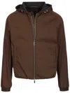 Moorer Brown Matte Finish Casual Jacket With Hood In Brown