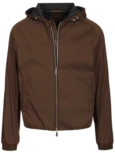 Moorer Brown Matte Finish Casual Jacket With Hood