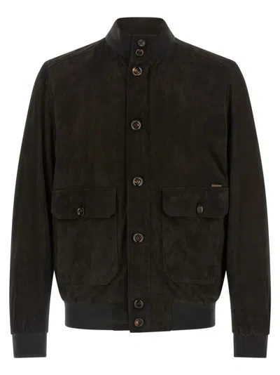 MOORER BROWN SOLID MANDARIN COLLAR JACKET