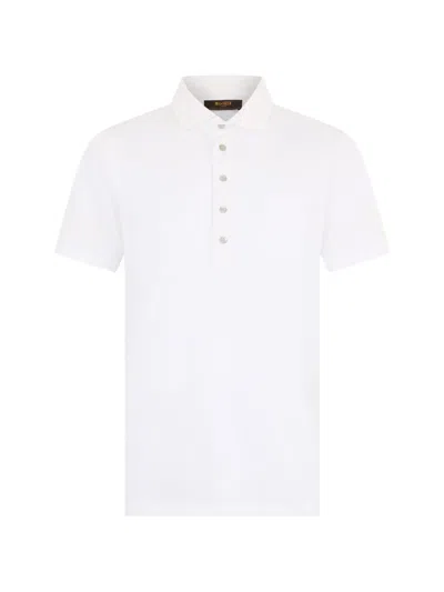 Moorer Button Collar Polo Shirt In White