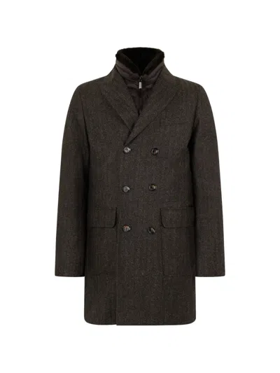 Moorer Button Double-breasted Coat In Brown