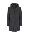 Moorer Button-down Hooded Coat In Black