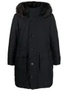 Moorer Button-down Hooded Raincoat In Blue