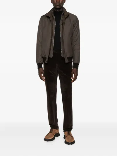 Moorer Button-fastening Ribbed-hem Jacket In Brown