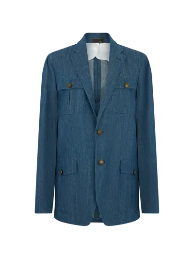 Moorer Button Pocket Blazer In Blue
