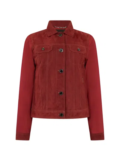 Moorer Button Suede Jacket In Red