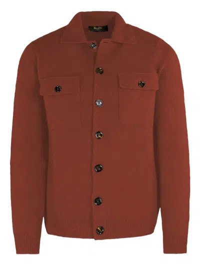 Moorer Button-up Knitted Shirt In Burgundy