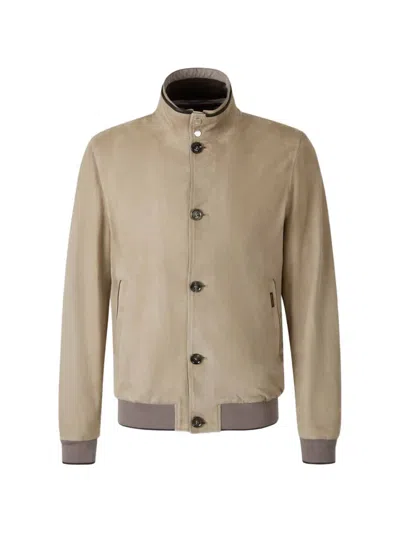 Moorer Button Zip Jacket In Neutral