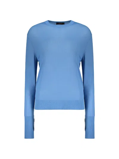 Moorer Button-detail Ribbed-trim Sweater In Blue