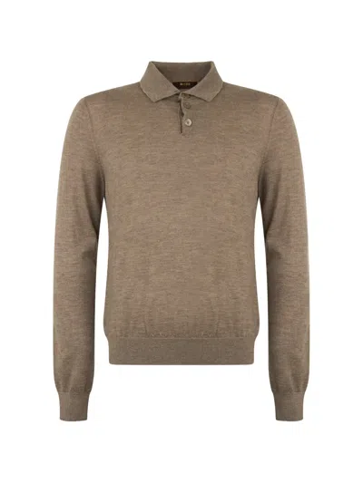 Moorer Button-down Polo-collar Sweater In Brown