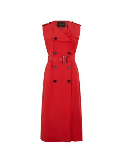 Moorer Buttoned Belted Coat In Red