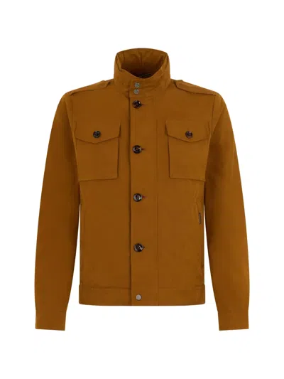 Moorer Buttoned Chest-pocket Jacket In Brown