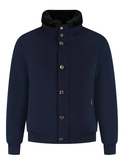 Moorer Buttoned Fur-collar Jacket In Blue
