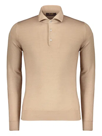 Moorer Buttoned Long-sleeve Polo Shirt In Brown
